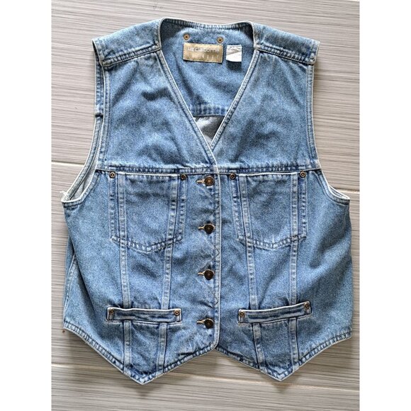 Vintage Denim Vest Liz Claiborne Womens Sleeveless Button-Front Utility  Small - Picture 8 of 10